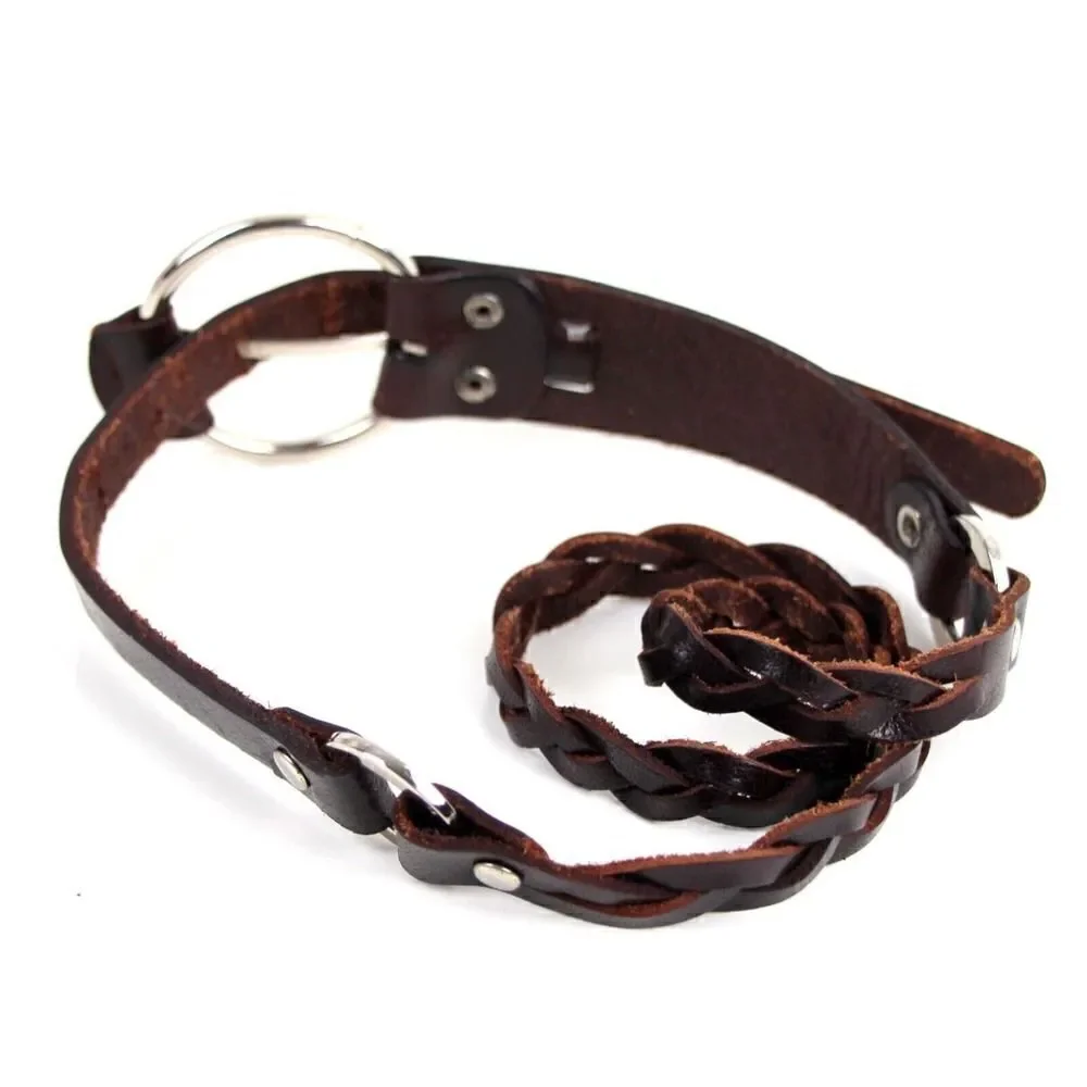 SKINNY STUDS WOVEN BROWN REAL LEATHER 5/8